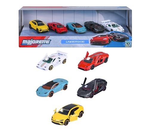 Majorette Conjunto de 5 carros Lamborghini 7,5 cm caixa decorativa de coleção veículos de brinquedo de metal fundido licença oficial a partir de 3 anos (8502105001)
