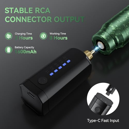 Tattoo Kit - 1600mAh Tattoo Machine Pen with 10 Cartridge Needles, Transfer Paper, and 60ml Transfer Gel for Beginners EF-TK-P753KITB-10