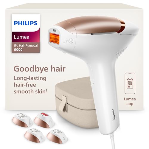 Philips Lumea 9000 Series IPL Hair Removal Device, Visible Permanent Laser Hair Reduction Done at Home, for Women & Men, SenseIQ Technology, 4 Attachments for Body, Face, Bikini & Underarms, BRI984/03
