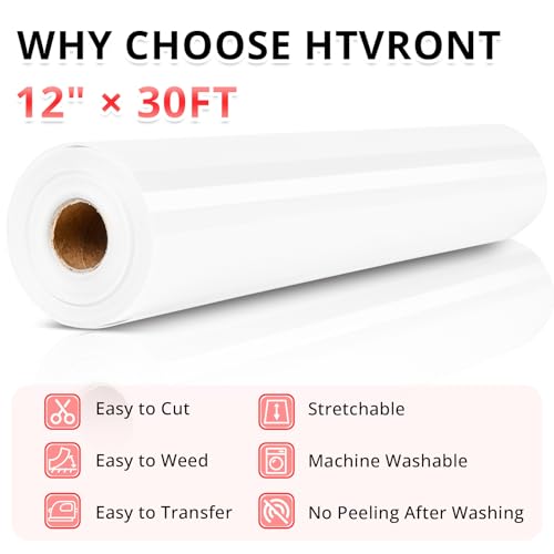 Image of HTVRONT White Heat Transfer Vinyl Roll - 12 inch x 30ft White Iron on Vinyl for Shirts, White HTV Vinyl Easy to Use, Easy to Cut & Weed for Heat Transfer Vinyl Design
