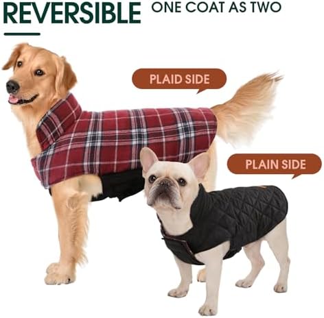 Kuoser Waterproof Dog Coat, Reversible Dog Jacket for Large Dogs, Adjustable Durable Doggie Winter Coat for Groowing Puppies Warm Puppy Cold Weather Apparel, Red S - 3