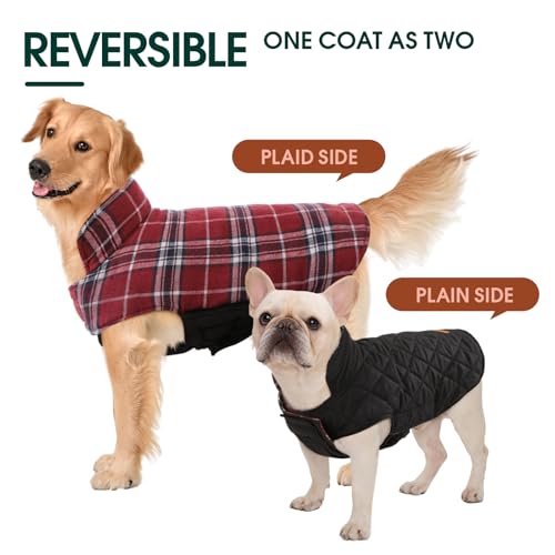 Image of Kuoser Waterproof Dog Coat, Warm Reversible Dog Jacket with Leash Hole | Soft Cozy Dog Cold Weather Coats for Rainy Snow Days, Lightweight Jacket for Meduim Dogs, Xmas Dogs Snowsuit Red L