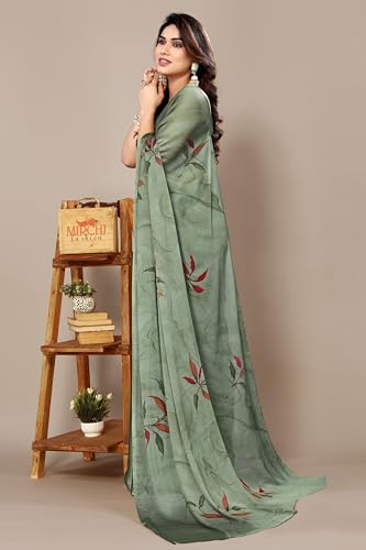 Image of MIRCHI FASHION Saree for Woman Chiffon Floral Printed | Lightweight All-Day Comfortable Women's Sari with Unstitched Blouse Piece (Available in 30 Colors)