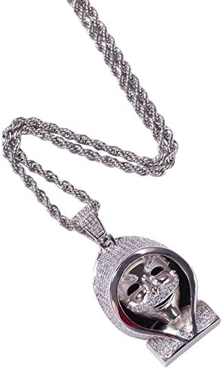 Hip Hop Iced out Grim Reaper Retro Punk Pendent 18 carati in Oro Bianco Placcato Oro Collana for Uomo Donna (Color : with Rope Chain)