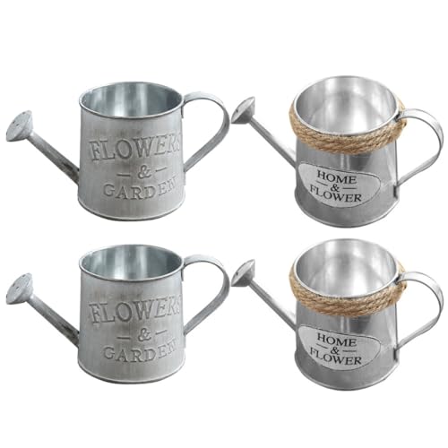 Housoutil Lot de 4 Seaux à Fleurs Vintage en Fer Patiné Décoration Rétro pour Intérieur et Balcon Pots de Fleurs Séchées et Plantes Ornements de Seau de Jardin Compacts et Fonctionnels