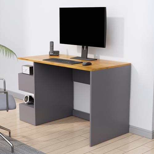 Image of Bniture Wooden Study Table for Home | Engineered Wood Study Table with Side Storage Shelf | Multi Purpose Computer Desk for Writing & Study | Laptop Table for Study Room | Slate Grey & Giant Wood