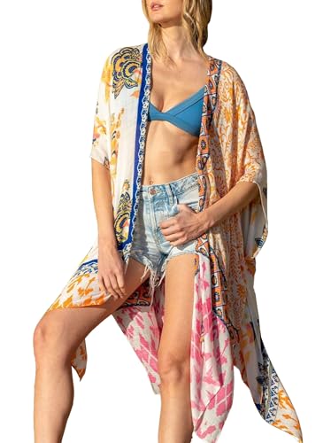 Image of Spicy Sandia Kimonos for Women Floral Beach Cover Up Loose Swimsuit Bathing Suit Coverup Cardigan for Summer Swimwear