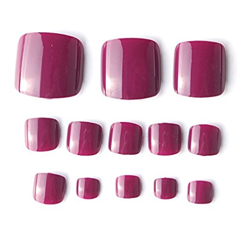 24pcs Solid Candy Style Toe Nails Ruby Red Full Cover Finished Feet Patch