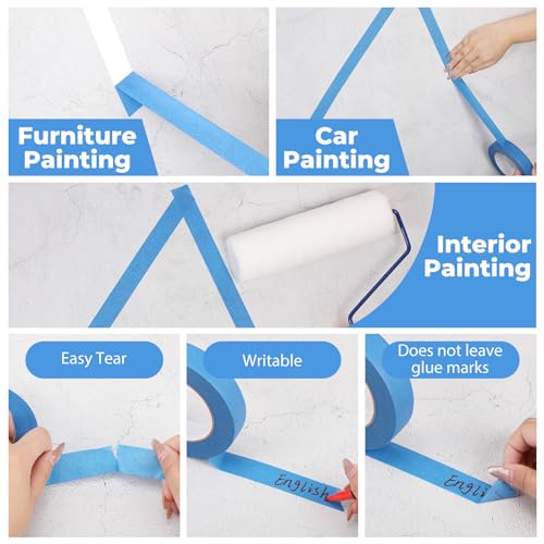 Image of Affrolling 3 Pack Wide Blue Painters Tape, 1 inch 2 inch 4'' x 60 Yard, Multi Size Painting Masking Tape, Clean Release Paper Tape for Home, Office, DIY Art, Crafts, Labeling, Decoration