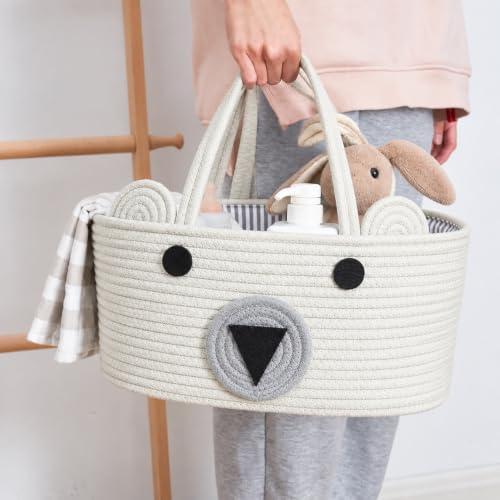 Image of House of Quirk Baby Diaper Caddy Organizer Cotton Rope Basket - Beige