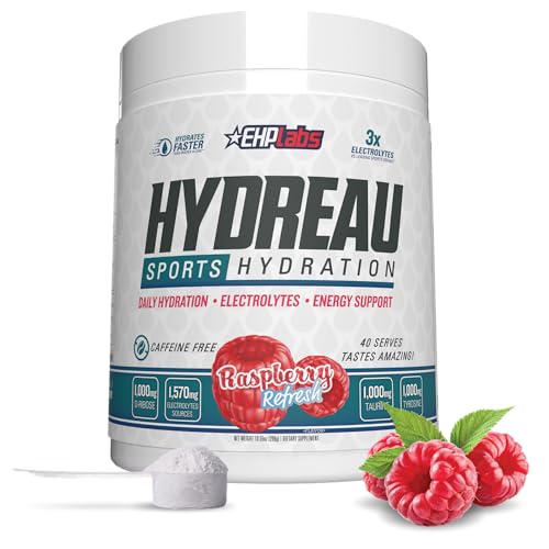 EHP Labs Hydreau Electrolytes Powder No Sugar - Hydration Powder for Endurance & Energy - Electrolyte Powder for Men & Women - Sugar Free Electrolytes - Raspberry Refresh (40 Serves)