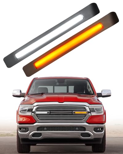 OKLSG LED Grille Light Bars for 2019-2024 Dodge Ram 1500 Laramie Raptor Bumper Marker Lights with Sequential DRL and Turn Signals (Style Without Stars)