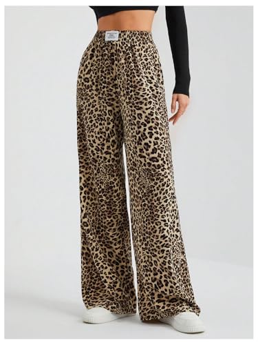 Floerns Women's Leopard Print Elastic High Waisted Trousers Wide Leg Street Y2k Pants4