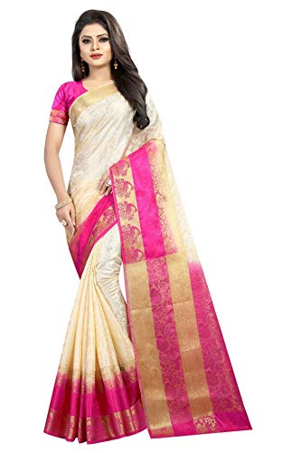 Nirja Creation Women Emboss Silk Banarasi Saree â€¦ (Off White)