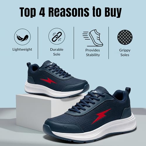 Image of BRUTON Men's Blue Casual Sneakers | Lightweight Cushioned Lace-Up Shoes | Breathable Fashion Footwear for Walking, Travel, College