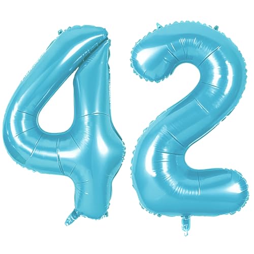 Number 42 Balloons for 42nd Birthday Party Decorations, 0-100 Large No.42 Balloons for Women Men and Her Him, 40 Inch Jewelry Blue Foil Helium Balloon for 42 Year Old Anniversary Decorations