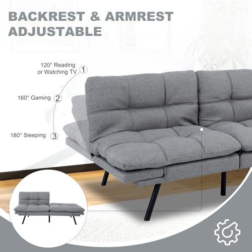 Image of MUUEGM Futon Sofa Bed Convertible Couch,Memory Foam Futon Sofa Couch,Sleeper Futons Sofa Couches,Small Splitback Modern Loveseat Sofa Bed for Living Room,Office,Apartment,Linen Fabric,Light Gray.