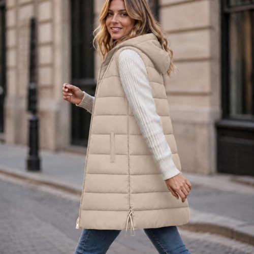 Women Long Vest Sleeveless Hood Winter Puffer Vest Outwear with Pockets - image 8