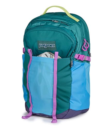 Image of JanSport 34L All Around Pack - 15 inch Laptop Sleeve, Emerald Pool | Versatile Rucksack w /Hydration Sleeve, Reflective Accents & Safety Whistle