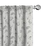 Lunarable Grey Curtains, Illustration of Weird Forest Animals in Retro Style Rabbit Fox Dear Wild Life Boho Art, Window Treatments 2 Panel Set for Living Room Bedroom, Pair of - 28' x 95', Grey