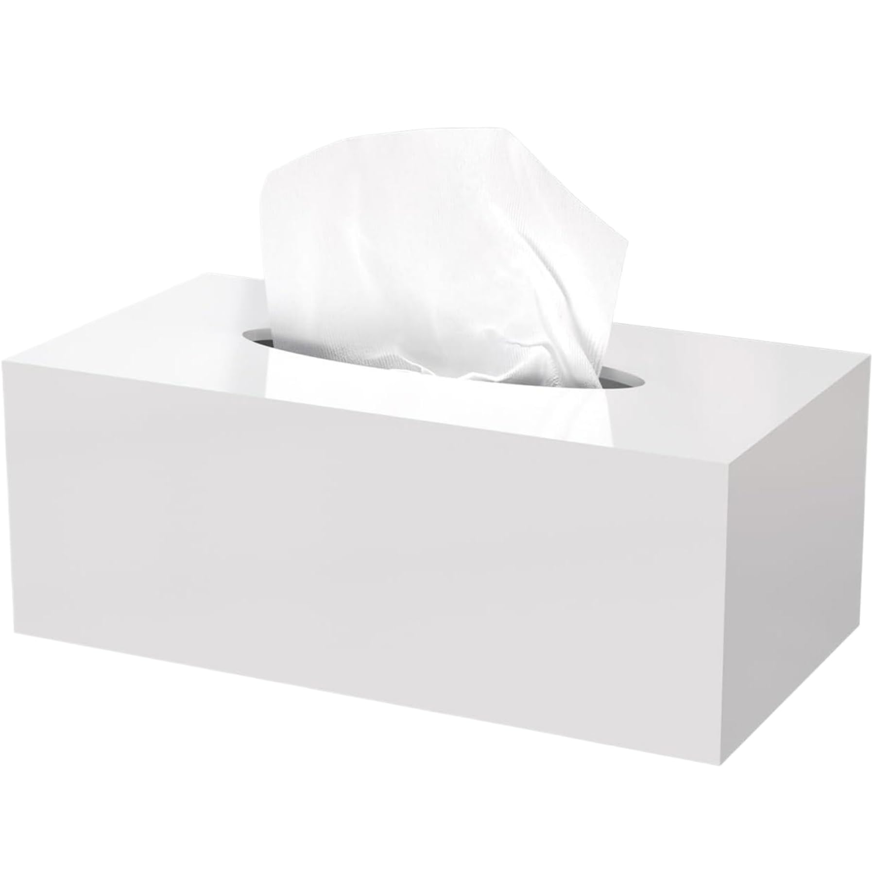 Hperu Tissue Box Cover, Rectangle Acrylic Minimalist Holder with Openable Bottom White - Tissue Box Holder