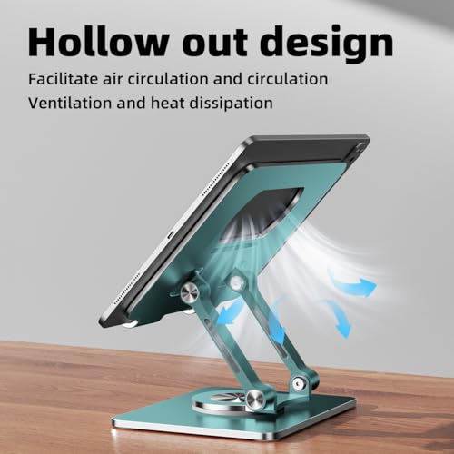 Image of iPad Holder Stand, Tablet Holder with Thickened 360 Rotating Base Dual Rod Adjustable Aluminum Stand for All 4-12.9'' iPad Surface Samsung Phone Tablet Kindle E-Reader and More, Space Gray