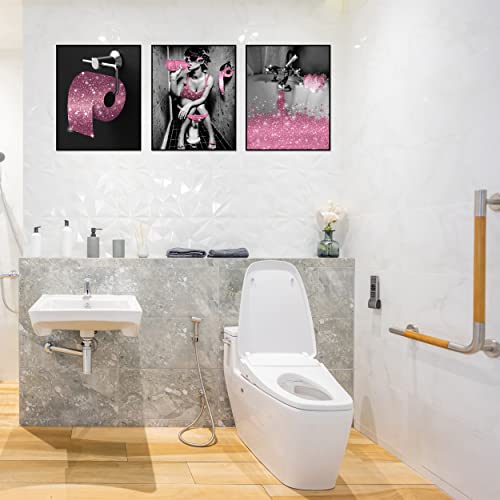 Fashion Wall Art Bathroom Decor Prints Set Of 6 Pink Black And White Glam Glitter Tissue Canvas Posters Pictures Photos Bathroom Artwork Wall Modern Women Funny Bathroom (B&W Pink, 8"X10" Unframed) #TOP5