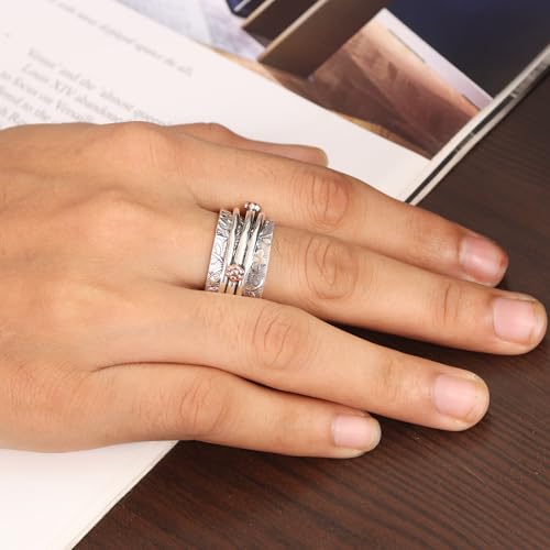 Bague spinner en argent sterling 925 massif avec gravures de fleurs ciselées - 2
