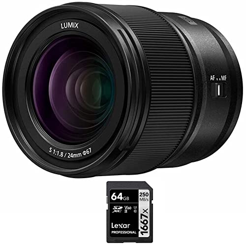 Image of Panasonic S-S24 LUMIX S 24mm F1.8 L-Mount Interchangeable Lens for Mirrorless Cameras Bundle with Lexar Professional SDHC/SDXC 1667x UHS-II 64GB Memory Card