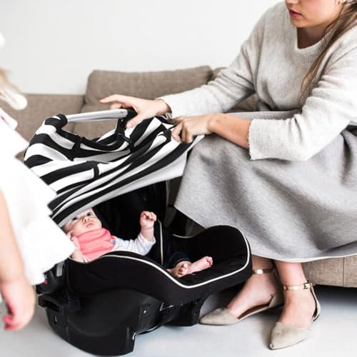 ACRABROS Car Seat Covers for Babies,All Season Infant Carseat Cover Canopy for Boys and Girls,Stretchy Adjustable Peeping Window with Mesh Cover,Warm Breathable Universal,Black White Stripe - Thumbnail 5