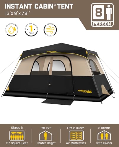FanttikOutdoor Zeta C8 Pro Camping Tent 8 Person Instant Cabin Tent Setup in 60 Seconds with Rainfly & Windproof Portable with Carry Bag for Family Camping & Hiking, Khaki - Image 2