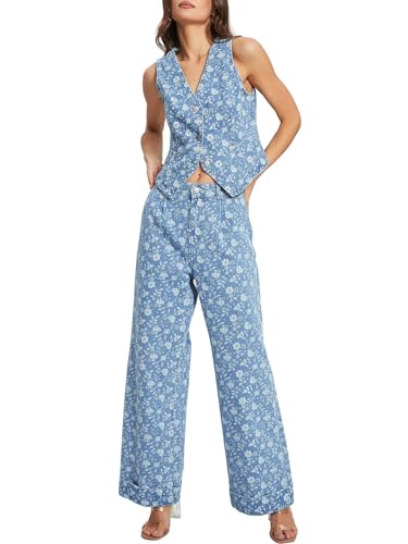 SCOFEEL Womens 2 Piece Denim Set Button Sleeveless Jean Vest
