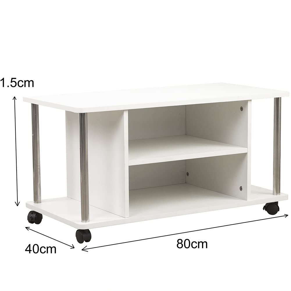BAKAJI Carrello Porta Tv Bianco con 4 ruote Mobile orizzontale basso per Televisore Legno MDF Carrello Tavolino Moderno di Design Arredamento con Ripiani Mensole Portaoggetti Funzionale