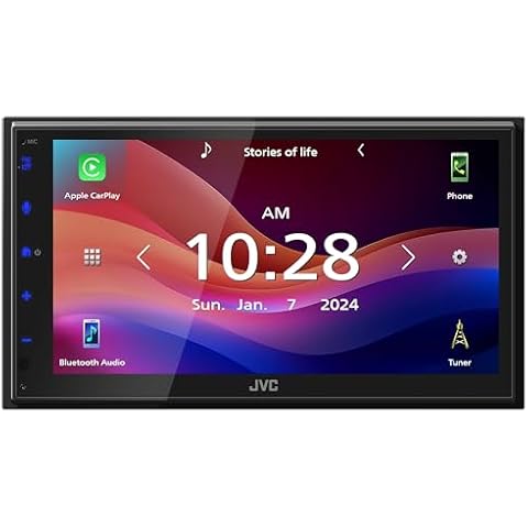 JVC KW-M595BT Digital Car Stereo (50W x 6-Ch), Apple CarPlay & Android Auto Compatible, Bluetooth-Enabled Head Unit with 6.8" LCD Display, Single DIN Touchscreen Car Stereo with USB Mirroring Cover