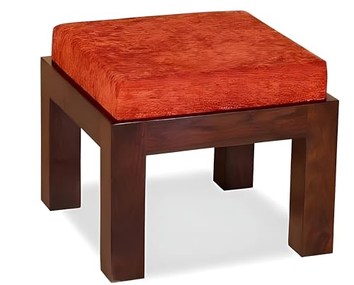 Image of Loonart Solid Sheesham Wood Coffee Table with Four Cushioned Stools | Idel for Living Room | Cafe | Restaurant | Space Saving Indoor Table Set | Finish Color - Natural Teak Finish | Pink Cushion |