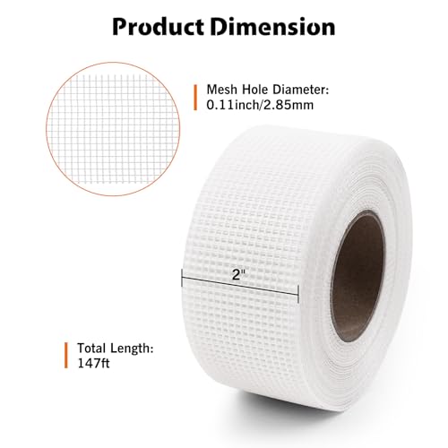 Image of ROLLINGDOG Fiberglass Drywall Joint Tape | 2in x147 ft Self-Adhesive Mesh Tape, Drywall Repair Tape for Wall, Ceiling, Plaster, Sheetrock Crack and Seam Repair, 1 Roll