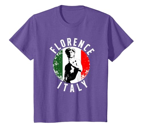 Vintage David Sculpture in Florence Tuscany with Italy Flag T-Shirt, Youth, Purple Heather, Medium