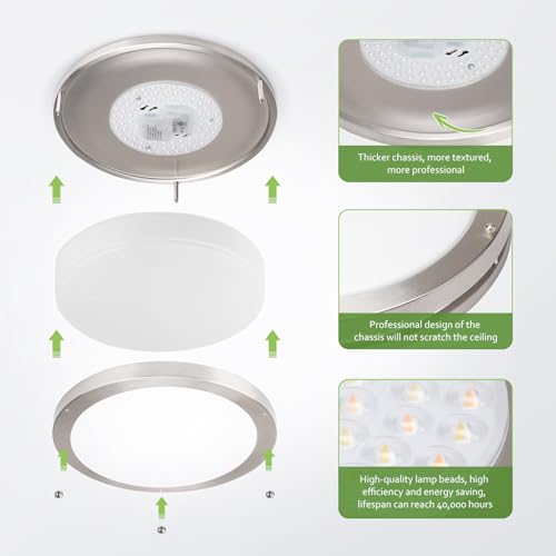 Image of Flush Mount Ceiling Light - 4 Pack 13″‌ 36W 3000K /3500K /4000K /5000K /6000K Dimmable Led Ceiling Light Fixture for Kitchen Hallway Bedroom Bathroom (4, Brushed Nickel, 13)