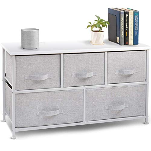 Image of CERBIOR Storage Organizer Dresser for Clothing, Sweaters, Jeans, Blankets (5-Grey Drawers)