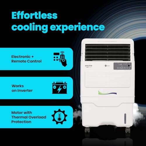 Image of Voltas Windsor 35T Room Air Cooler for Home, with Swing Control (34 Litre Tank Capacity, Water Level Indicator, Honeycomb Cooling Media, Electronic Touch Panel, White)