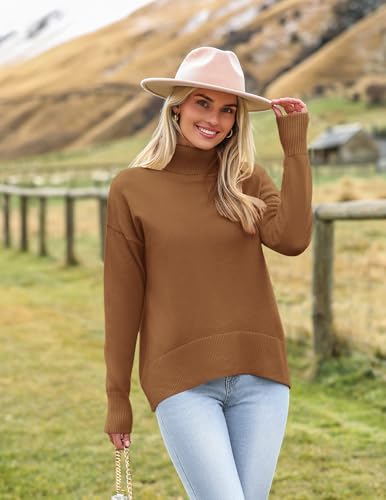 Image of Zeagoo Women's Turtleneck Sweater 2026 Fall Winter Chunky Knitted Pullover | High Low Hem Trendy Basic Jumper Top, Long Sleeve Casual Knit Pullover 2026, Fall Fashion Outfits, Winter Clothing for Women