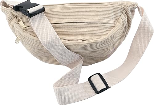 EBERHARD FABER 577672 - Bauchtasche Cord beige, Gürteltasche mit großem Hauptfach und Frontfach, Umhängetasche Damen und Herren