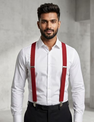 Image of BookMyCostume Red Suspenders for Kids & Adults|Adjustable Elastic Y-Back Belt for Fancy Dress Costumes,Theme Parties, Dance Costume,School Functions & Stage Shows|Unisex Clip-on Suspenders Accessory