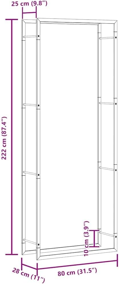 vidaXL Firewood Rack Matt Black 31.5x11.0x87.4 Steel