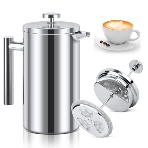 Cafetiere a Piston, 1000ml French Press en Acier Inoxydable,...