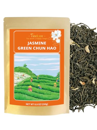 Image of TeeLux Jasmine Green Tea Loose Leaf, Premium Jasmine Chun Hao, 8.8 oz