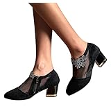 Hbeylia Women's Dress Ankle Booties For Ladies Fashion Sexy Sheer Lace Flower Design Suede Round Toe Chunky Block High Heels Low Top Ankle Boots Dressy Pump Short Boots For Women Wedding Banquet Party