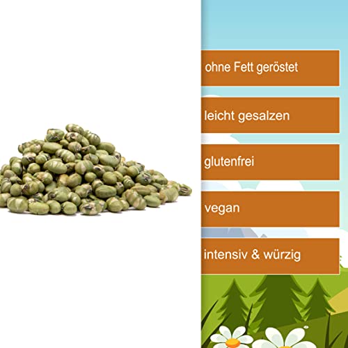 Edamame Bohnen 1kg – ohne Fett geröstete grüne Sojabohnen | leicht gesalzen, glutenfrei & vegan | knuspriger Edamame Snack | getrocknet, naturbelassen, proteinreich