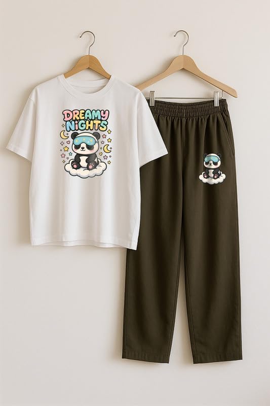 Image of My Swag Womens Cotton Nightwear Set | Dreamy Nights Printed T-Shirt with Relaxed Fit Pajama | Perfect for Sleep & Home