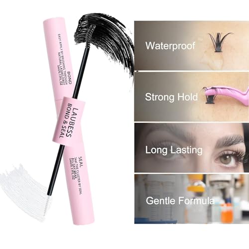 Image of Lash Bond and Seal Waterproof 2Pcs LAUBESS Lash Glue for Eyelash Clusters 2 in 1 Lash Cluster Glue Adhesive Eyelash Glue Home Use Strong Hold 72H 10ml*2